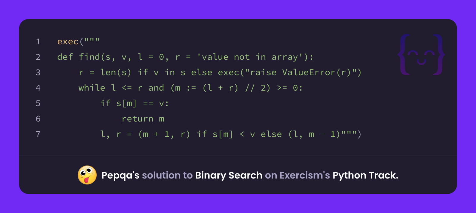 Pepqa's solution for Binary Search in Python on Exercism