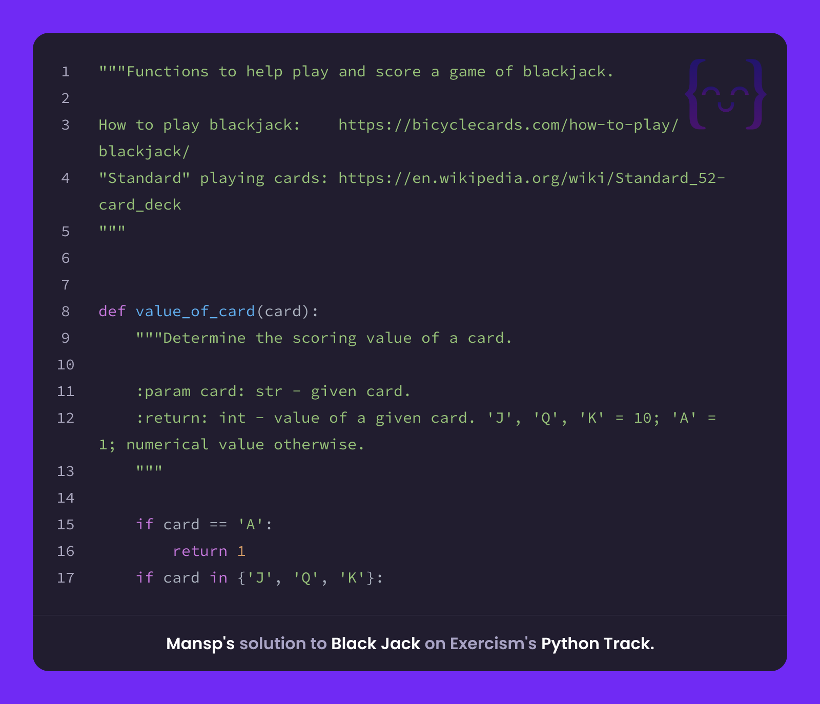 Mansp's solution for Black Jack in Python on Exercism