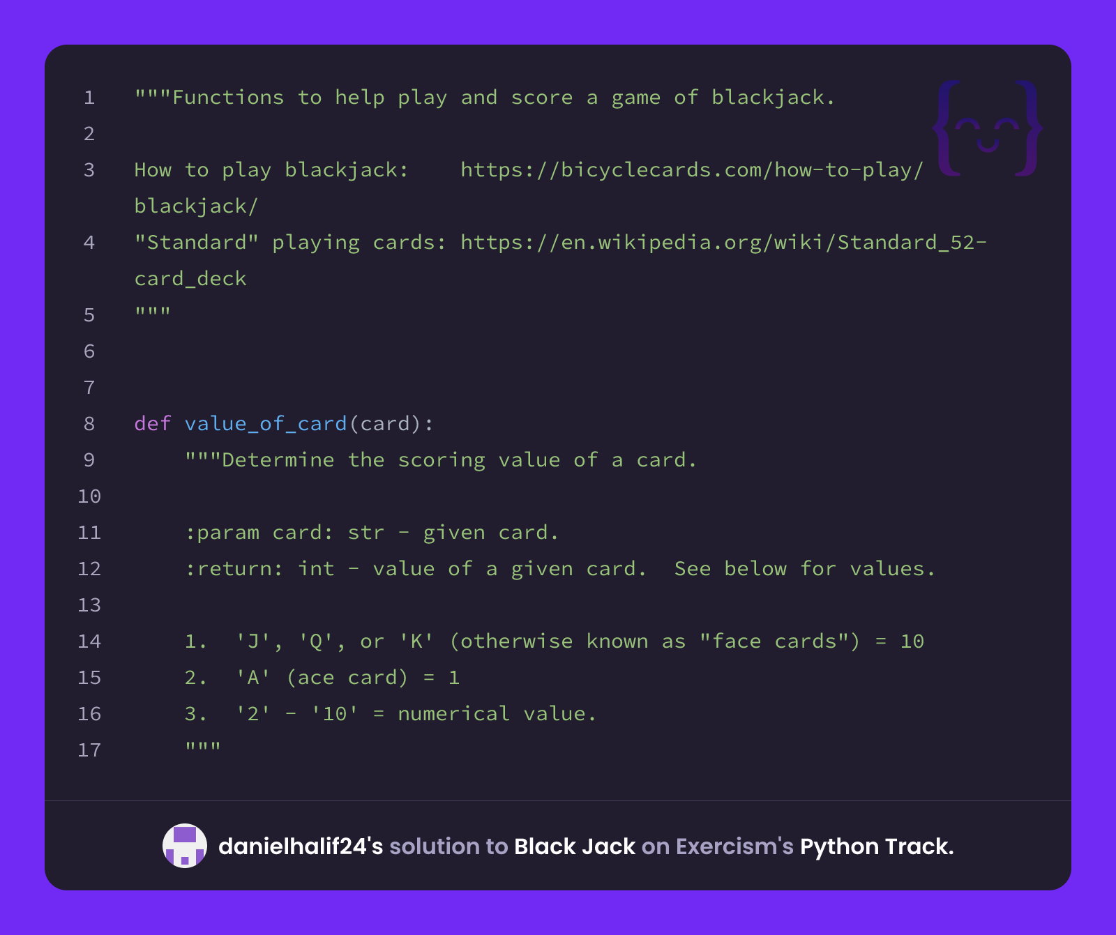 danielhalif24's solution for Black Jack in Python on Exercism