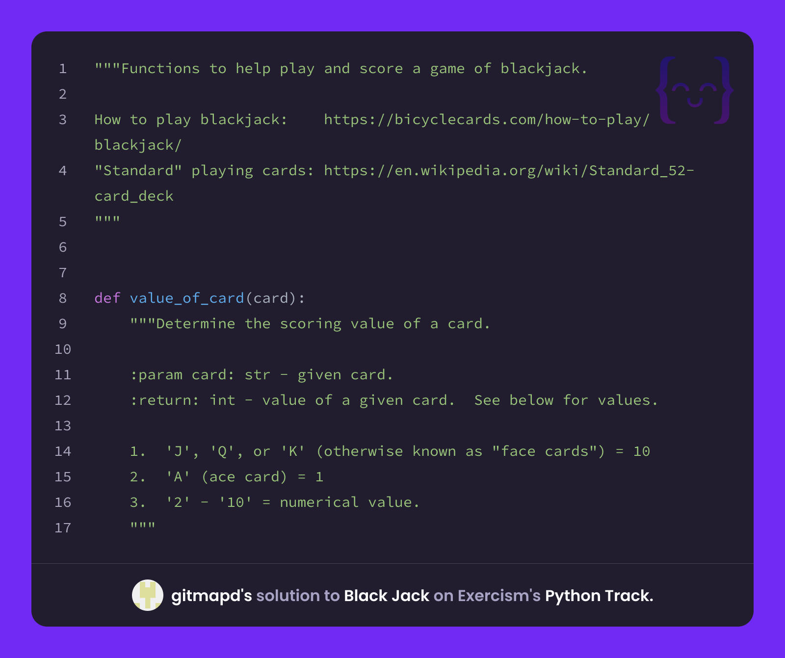 gitmapd's solution for Black Jack in Python on Exercism