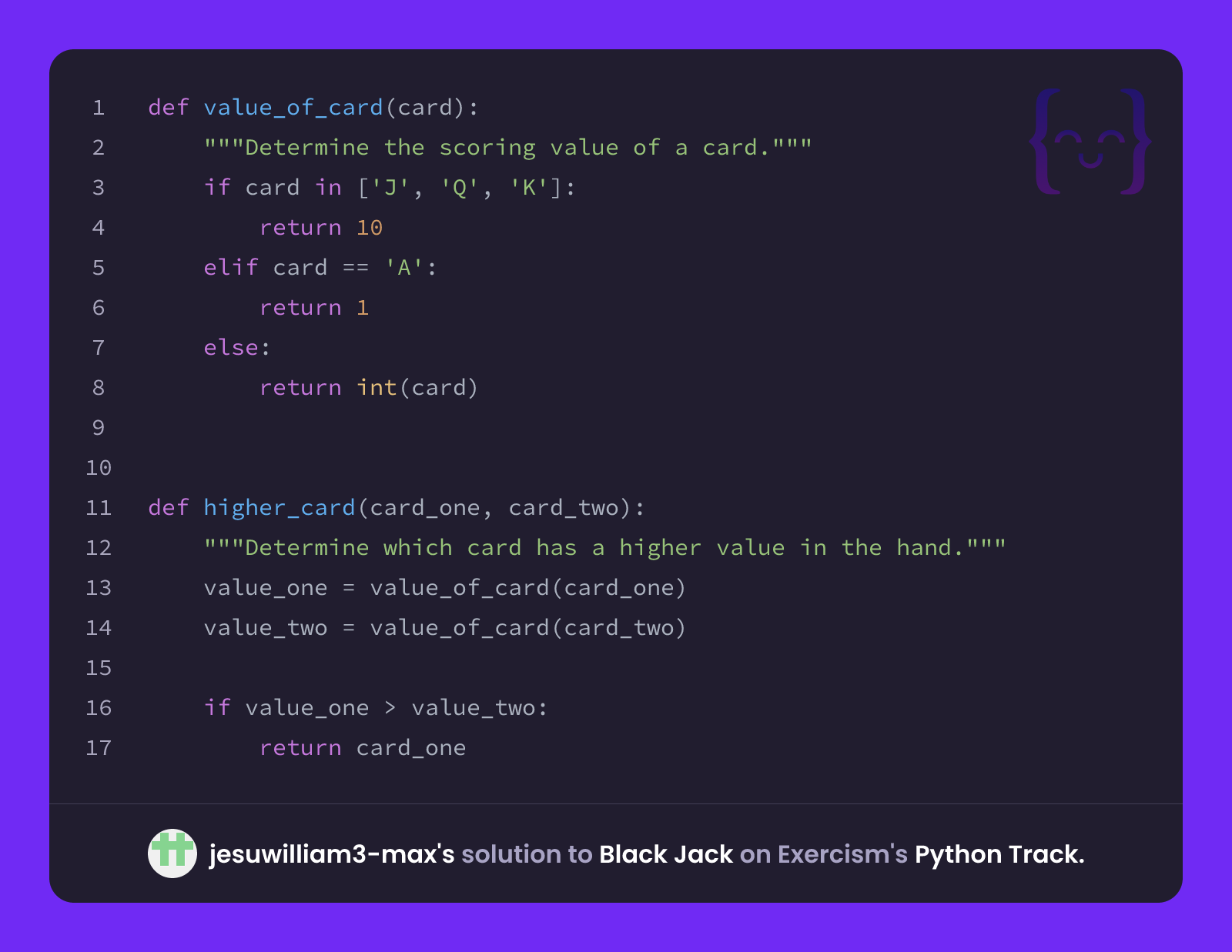 jesuwilliam3-max's solution for Black Jack in Python on Exercism
