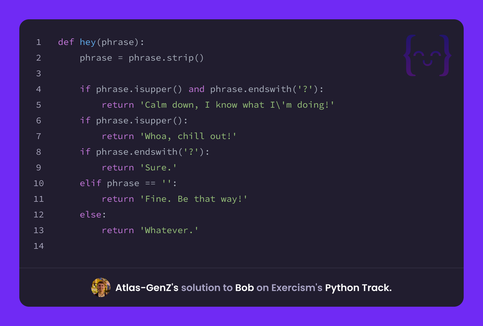 Atlas-GenZ's solution for Bob in Python on Exercism