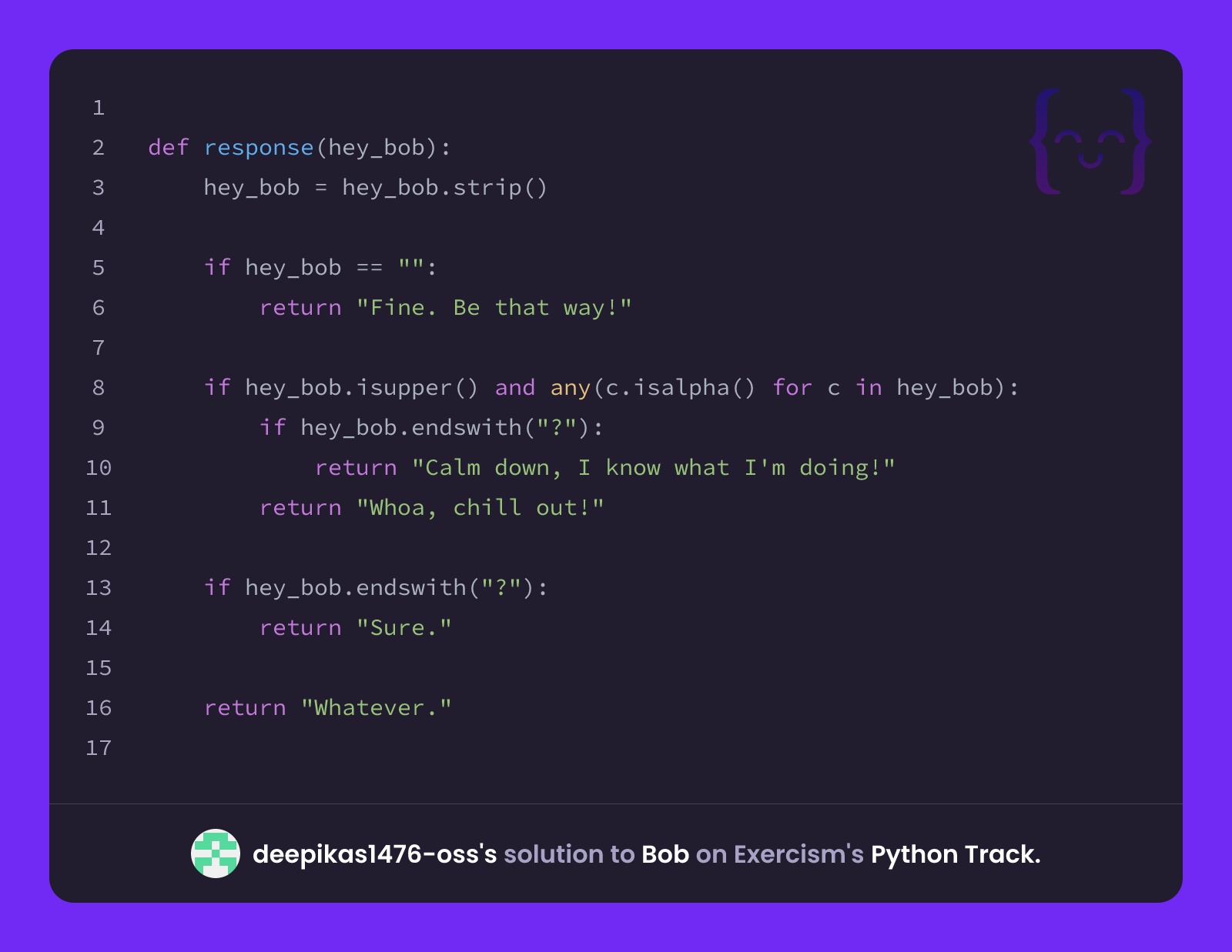 deepikas1476-oss's solution for Bob in Python on Exercism