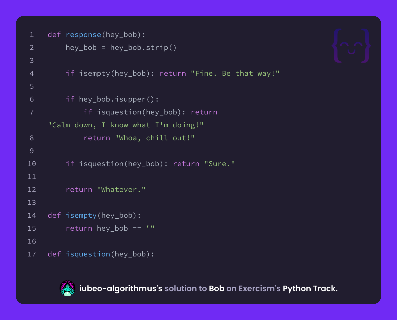 iubeo-algorithmus's solution for Bob in Python on Exercism