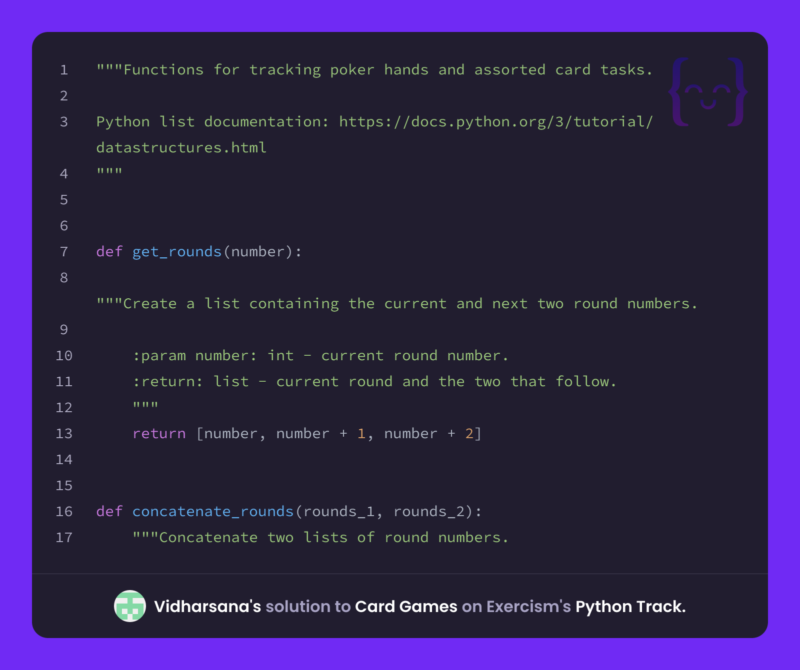 Vidharsana's solution for Card Games in Python on Exercism