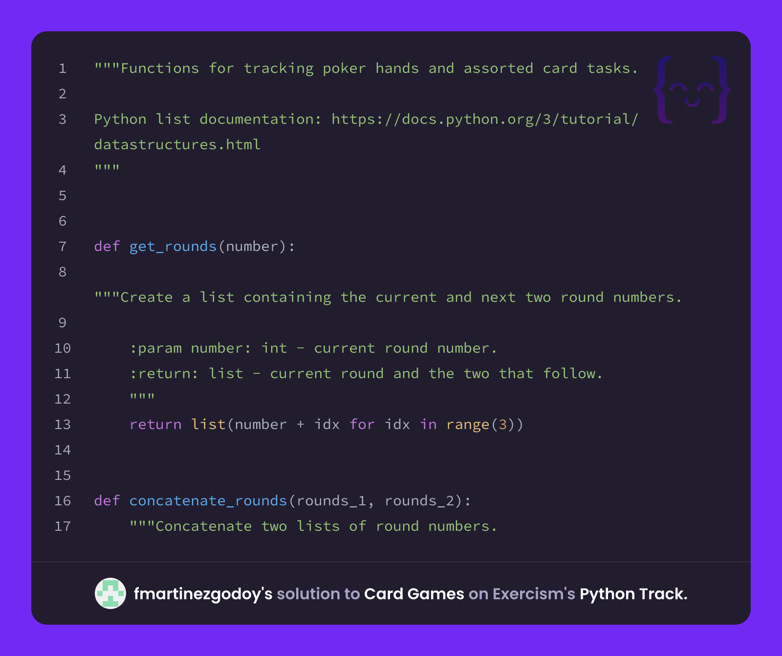fmartinezgodoy's solution for Card Games in Python on Exercism