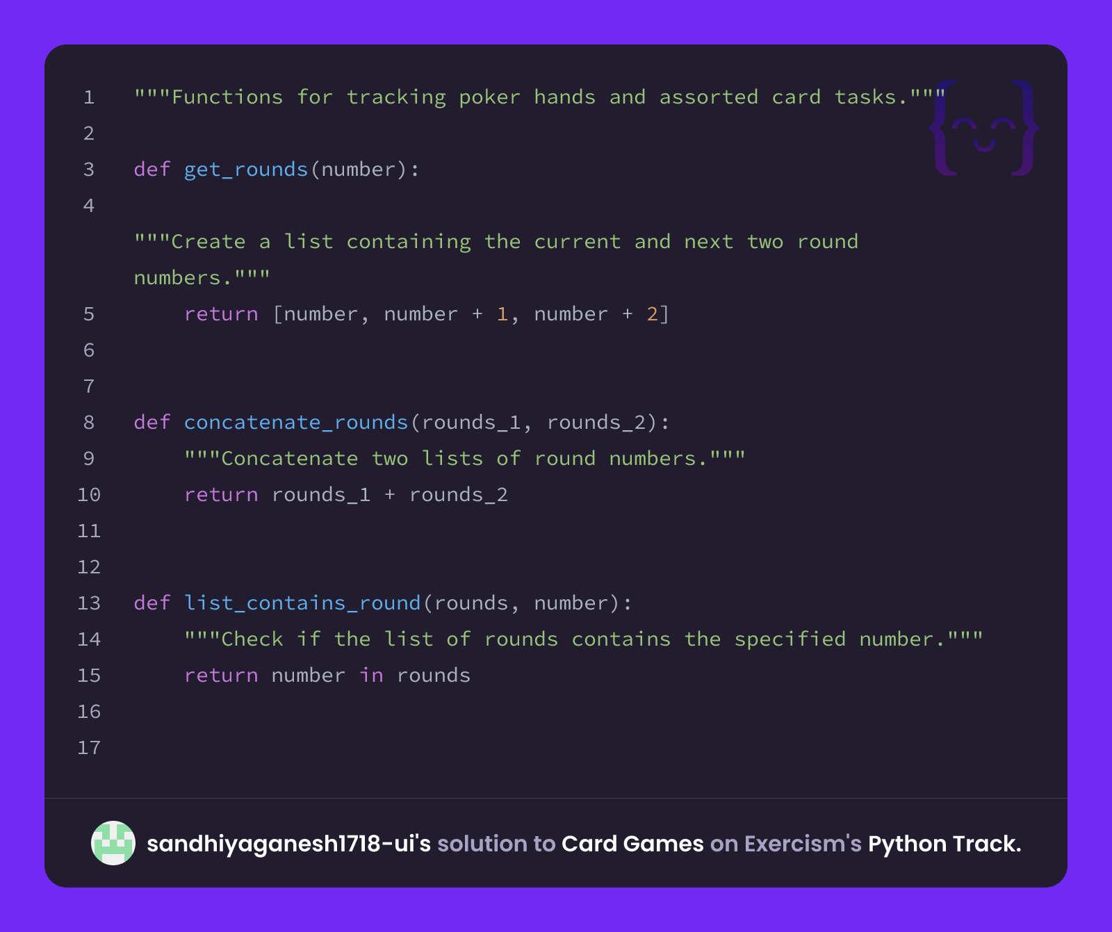 sandhiyaganesh1718-ui's solution for Card Games in Python on Exercism