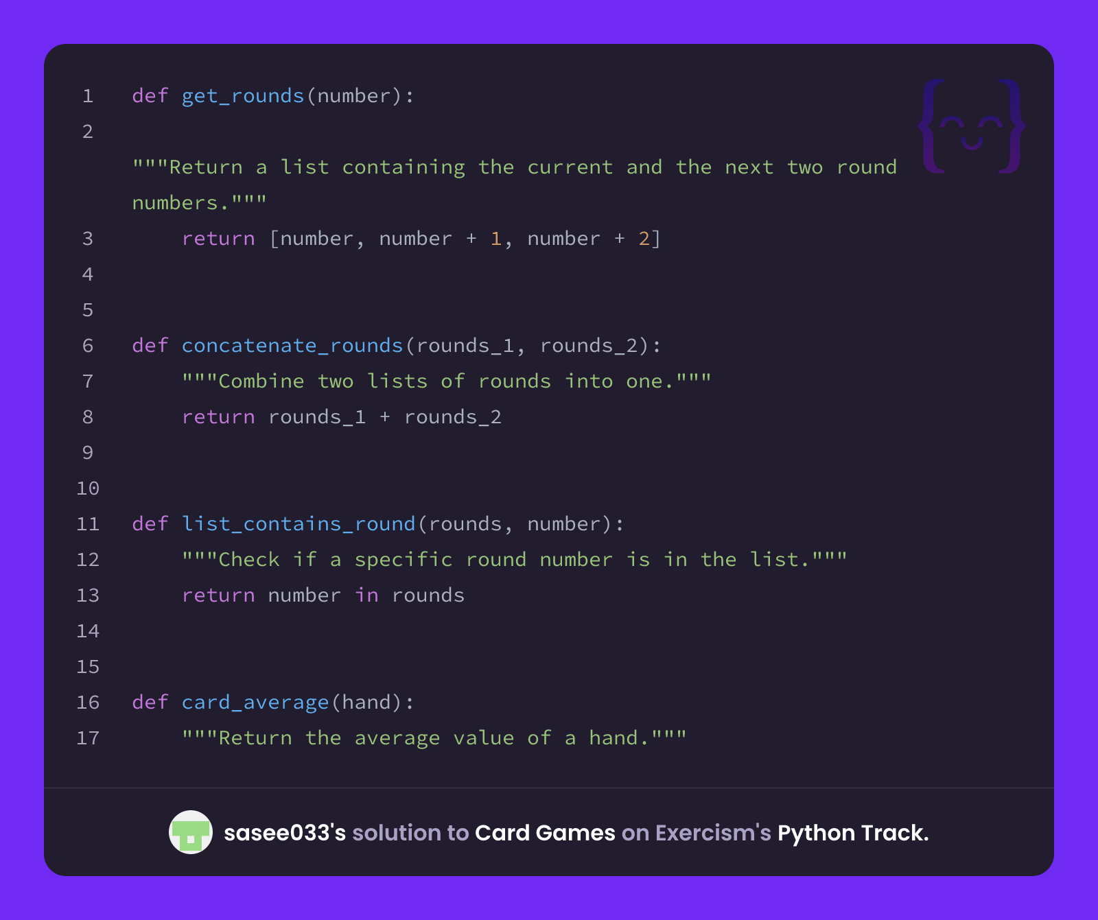 sasee033's solution for Card Games in Python on Exercism