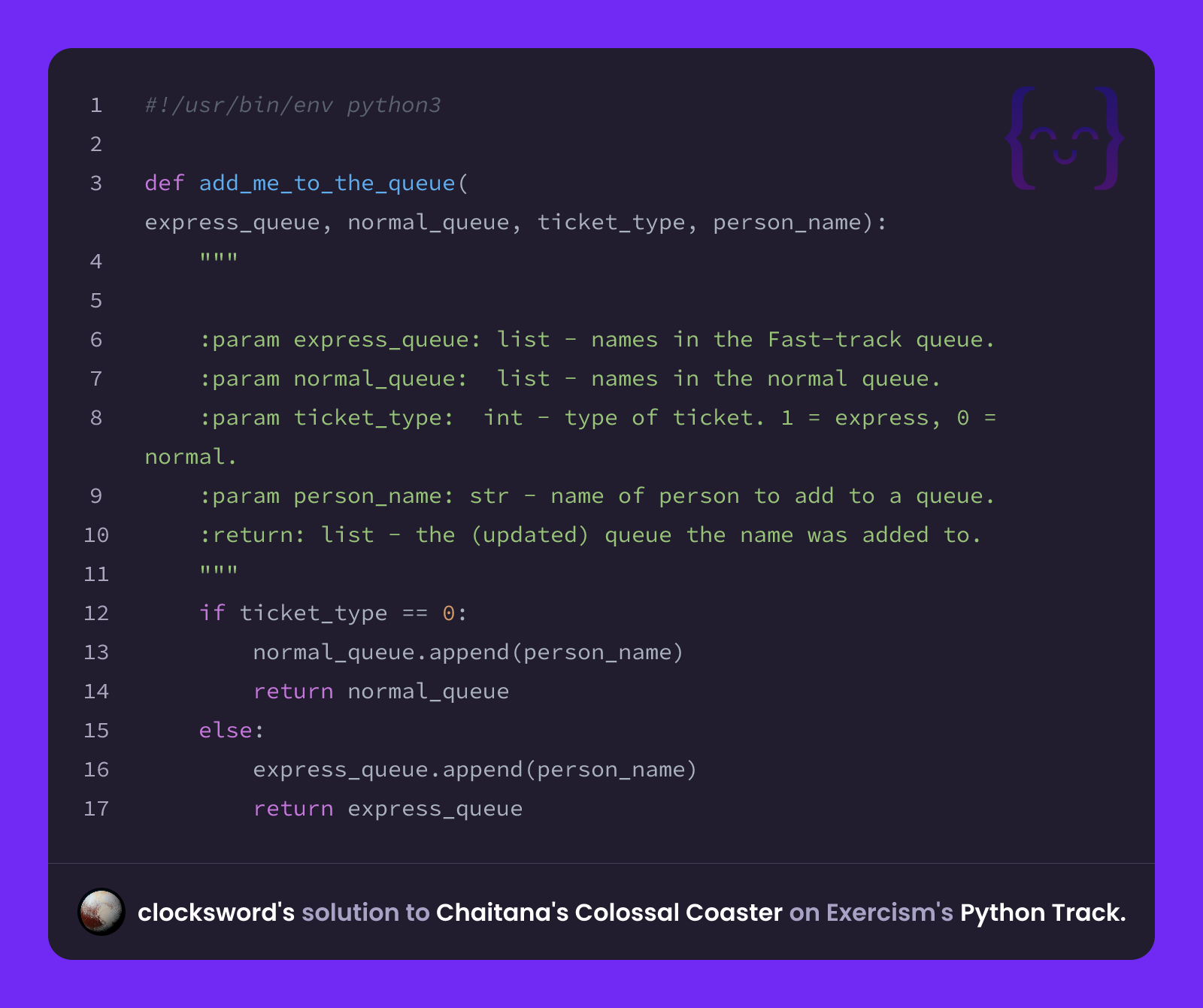 clocksword's solution for Chaitana's Colossal Coaster in Python on Exercism