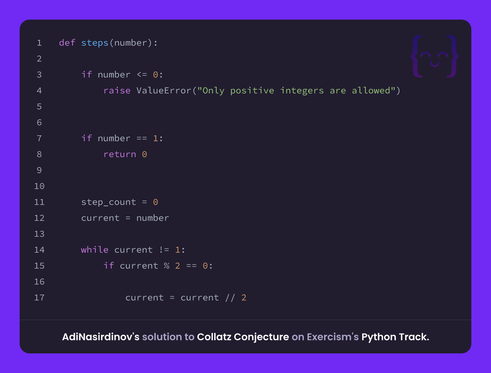 AdiNasirdinov's solution for Collatz Conjecture in Python on Exercism