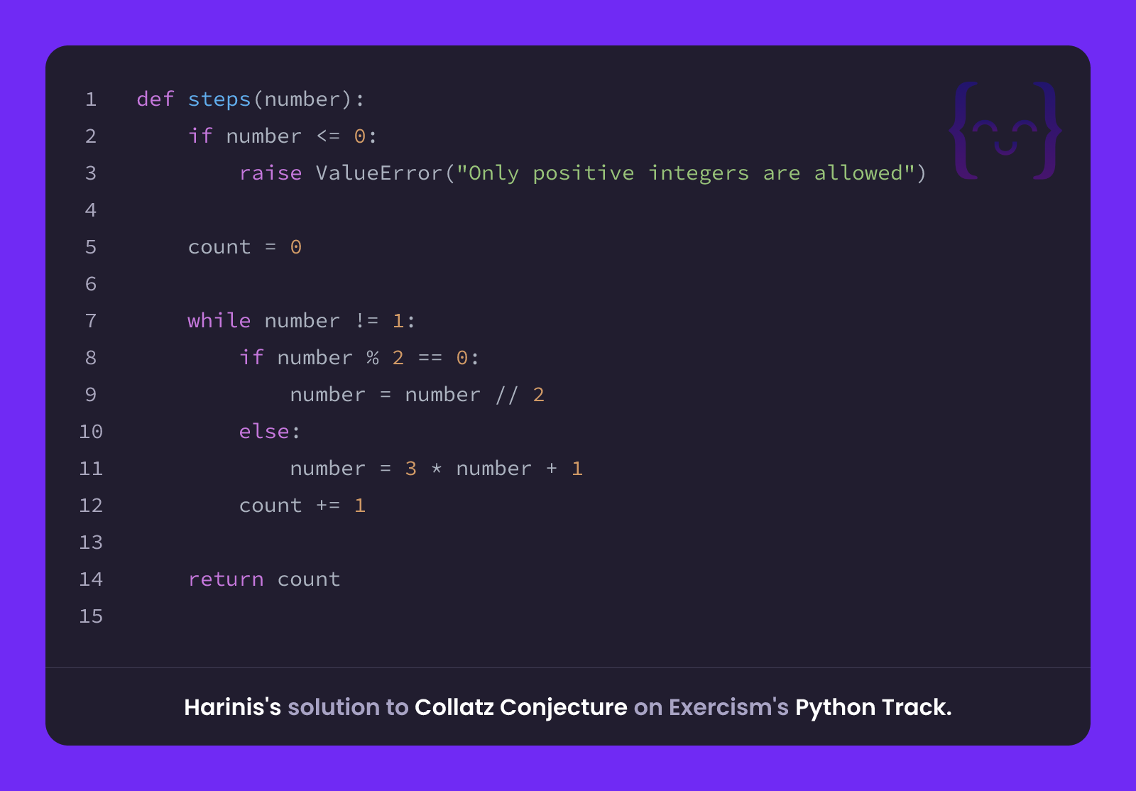 Harinis's solution for Collatz Conjecture in Python on Exercism