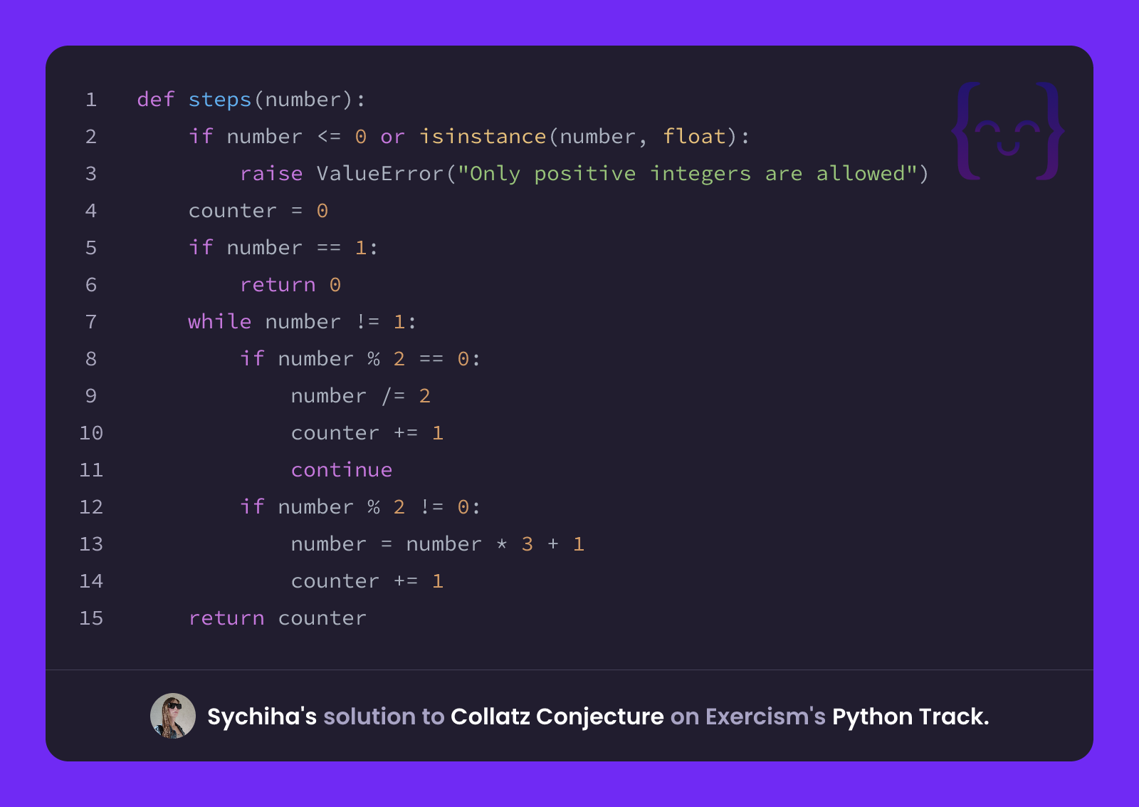 Sychiha's solution for Collatz Conjecture in Python on Exercism