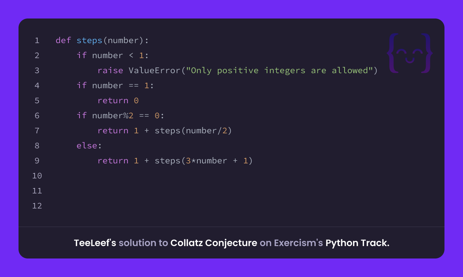 TeeLeef's solution for Collatz Conjecture in Python on Exercism