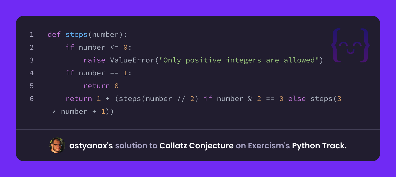astyanax's solution for Collatz Conjecture in Python on Exercism