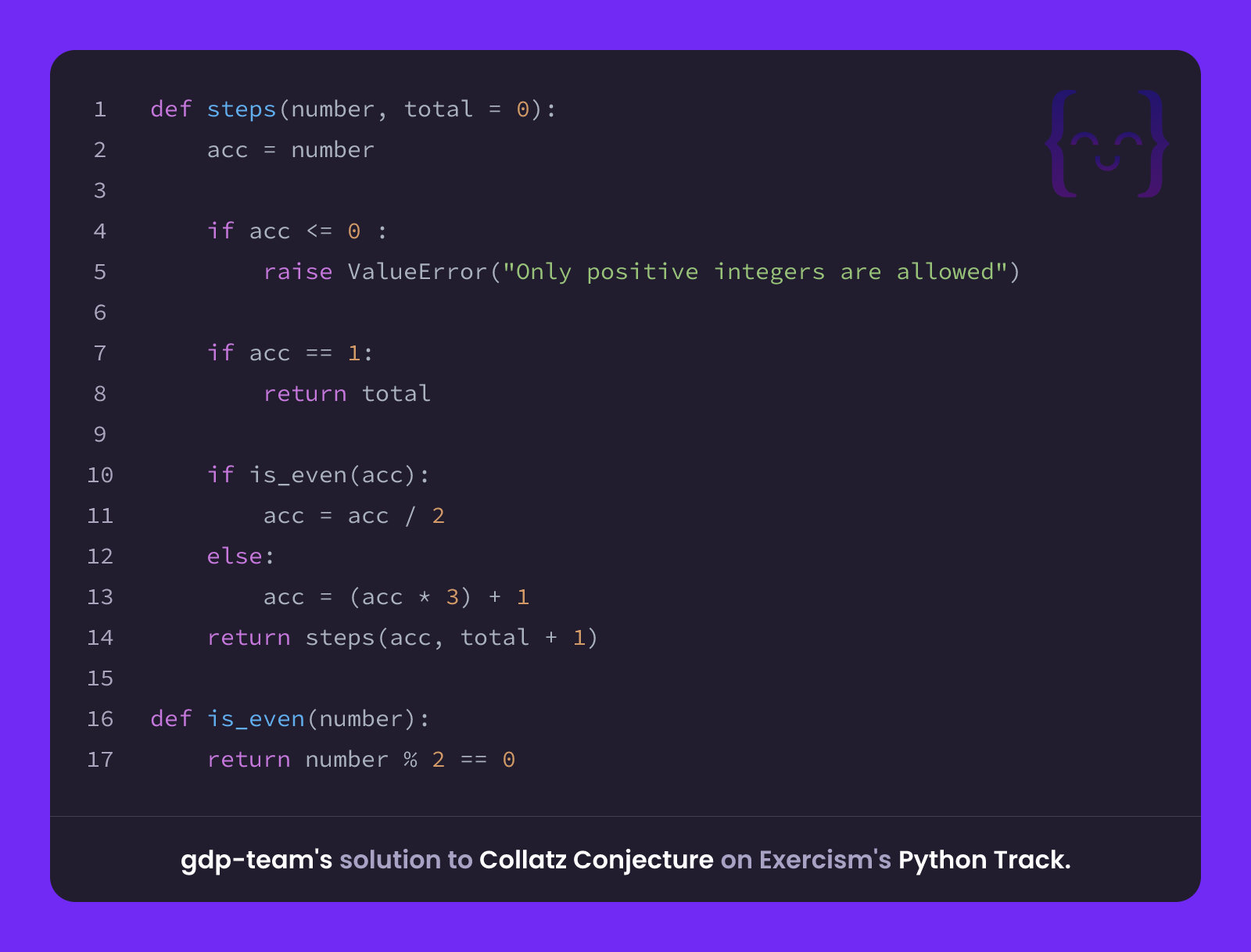 gdp-team's solution for Collatz Conjecture in Python on Exercism