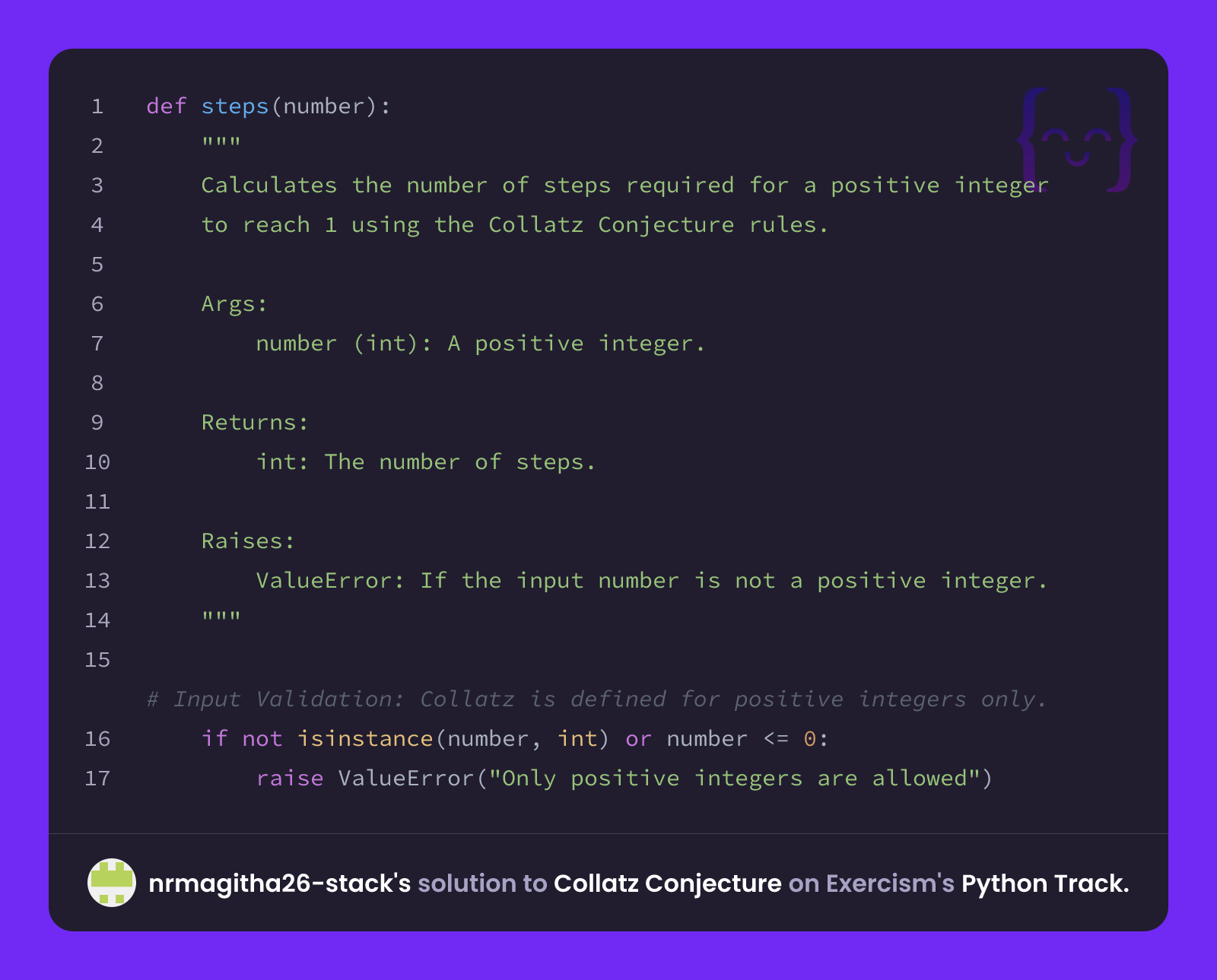 nrmagitha26-stack's solution for Collatz Conjecture in Python on Exercism
