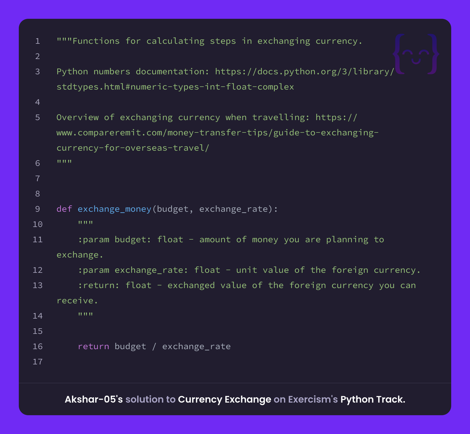 Akshar-05's solution for Currency Exchange in Python on Exercism