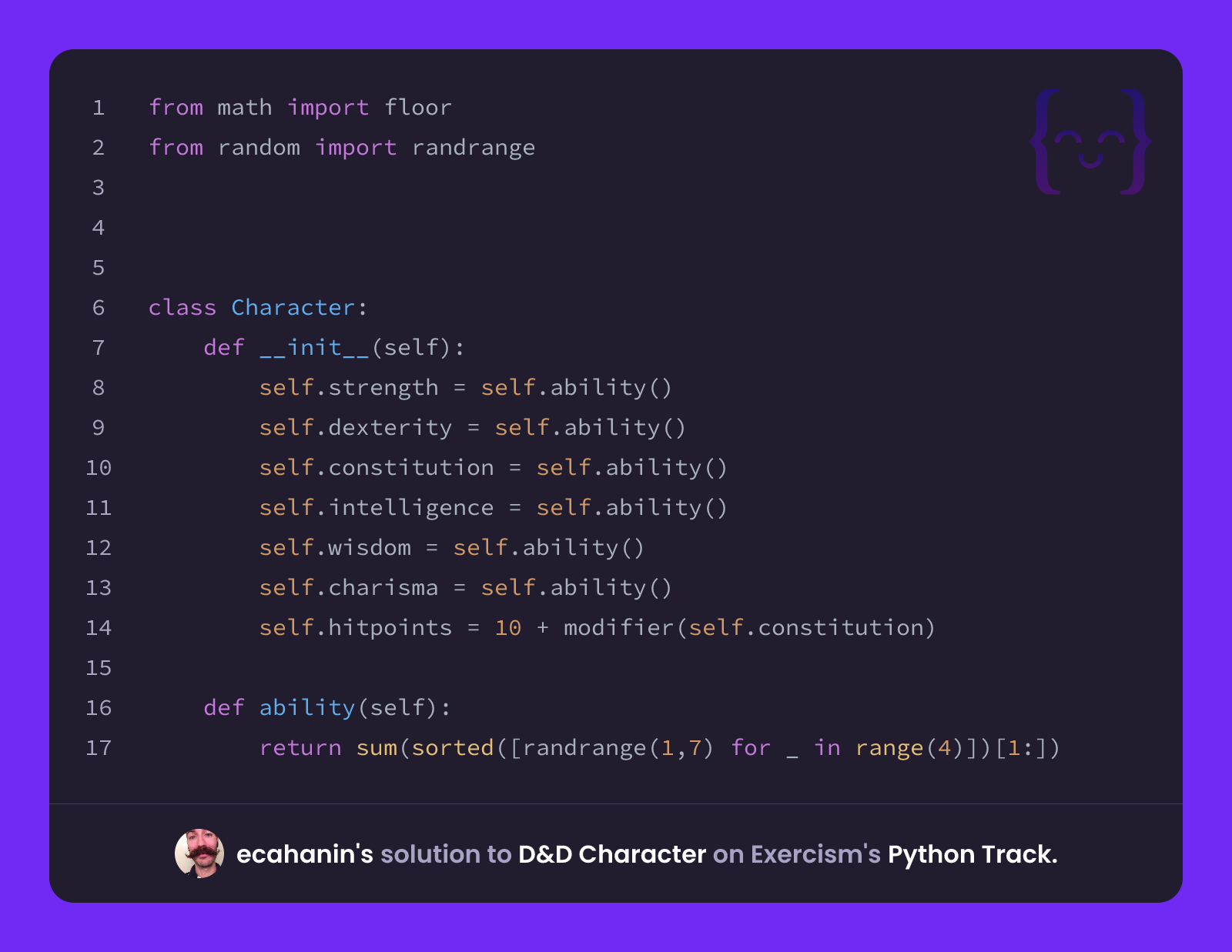 ecahanin's solution for D&D Character in Python on Exercism
