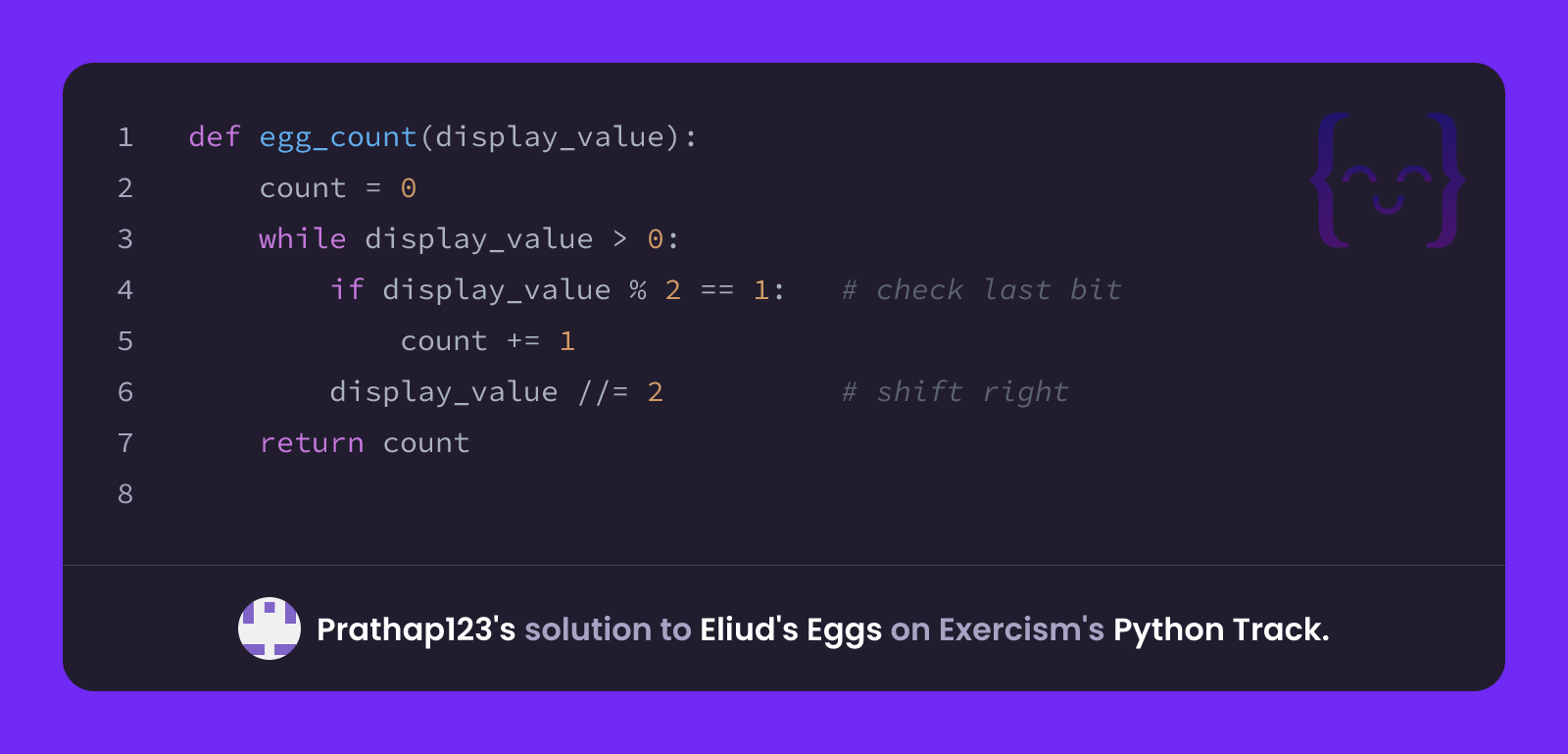 Prathap123's solution for Eliud's Eggs in Python on Exercism