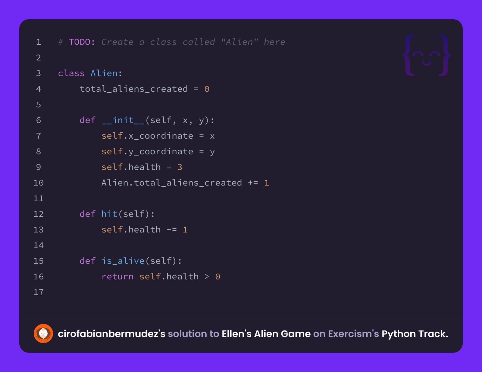 Alien Ai Coding Python cirofabianbermudez's solution for Ellen's Alien Game in Python on Exercism