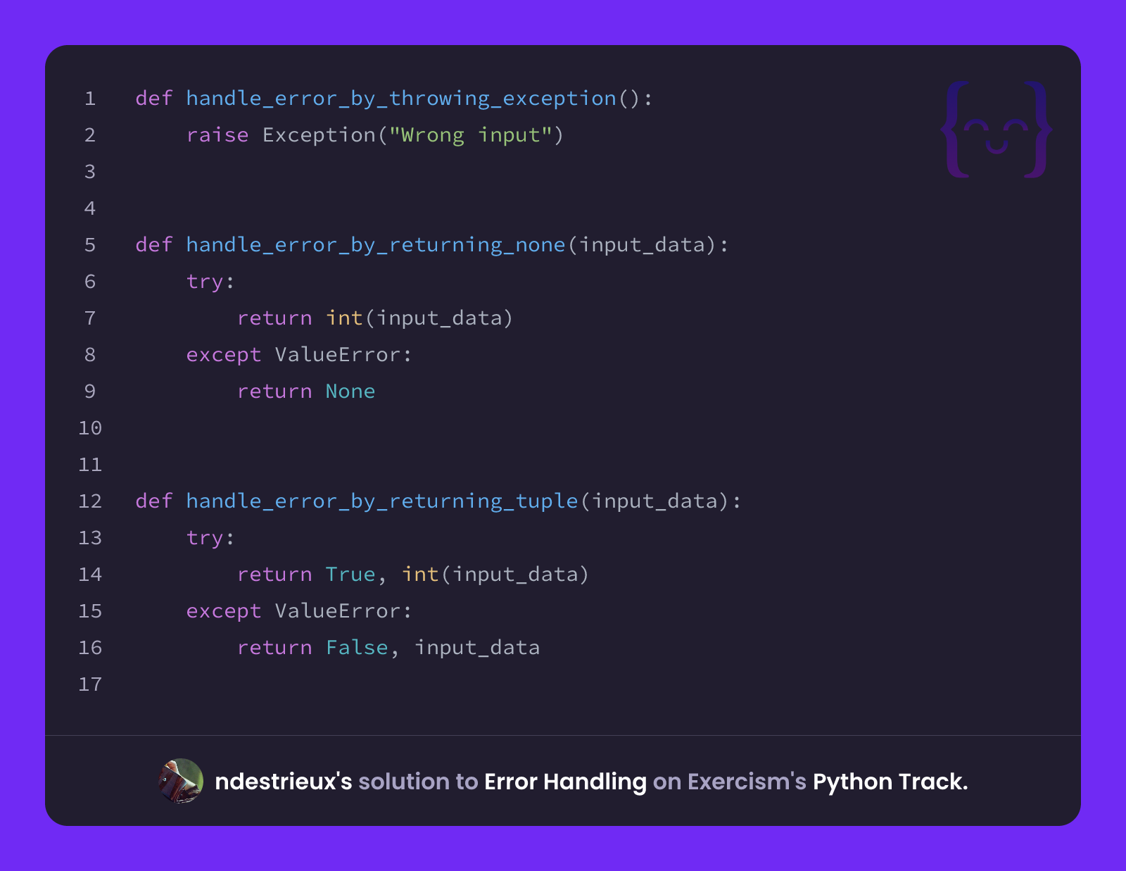 ndestrieux's solution for Error Handling in Python on Exercism