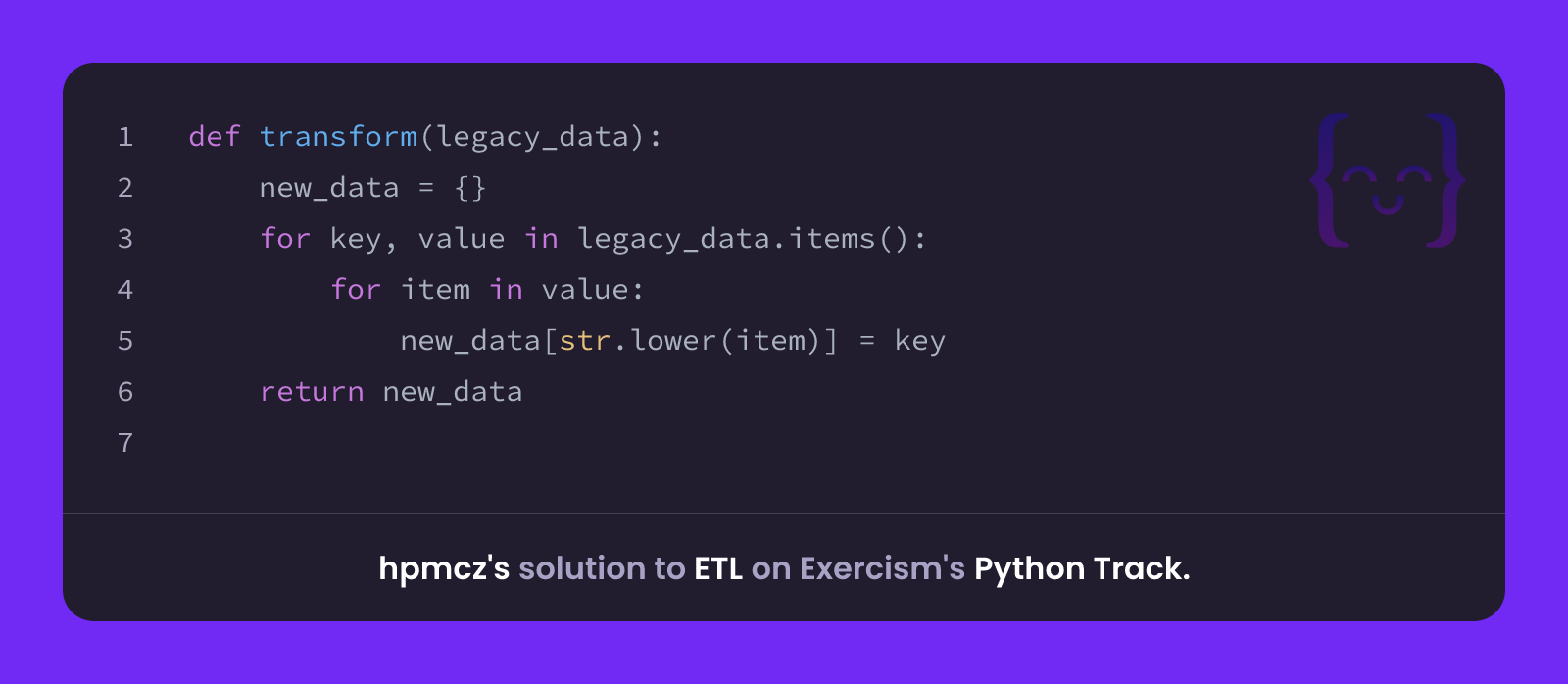 hpmcz's solution for ETL in Python on Exercism
