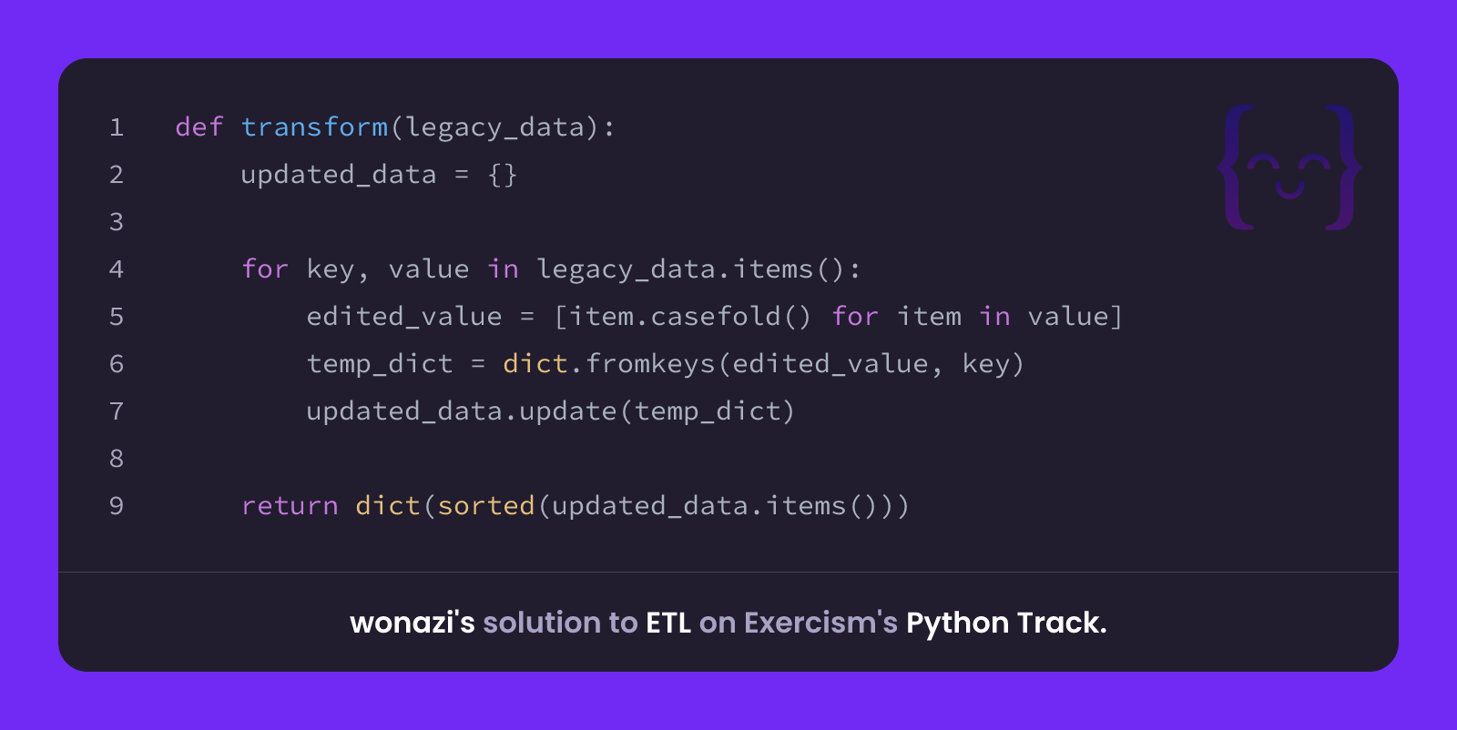 wonazi's solution for ETL in Python on Exercism