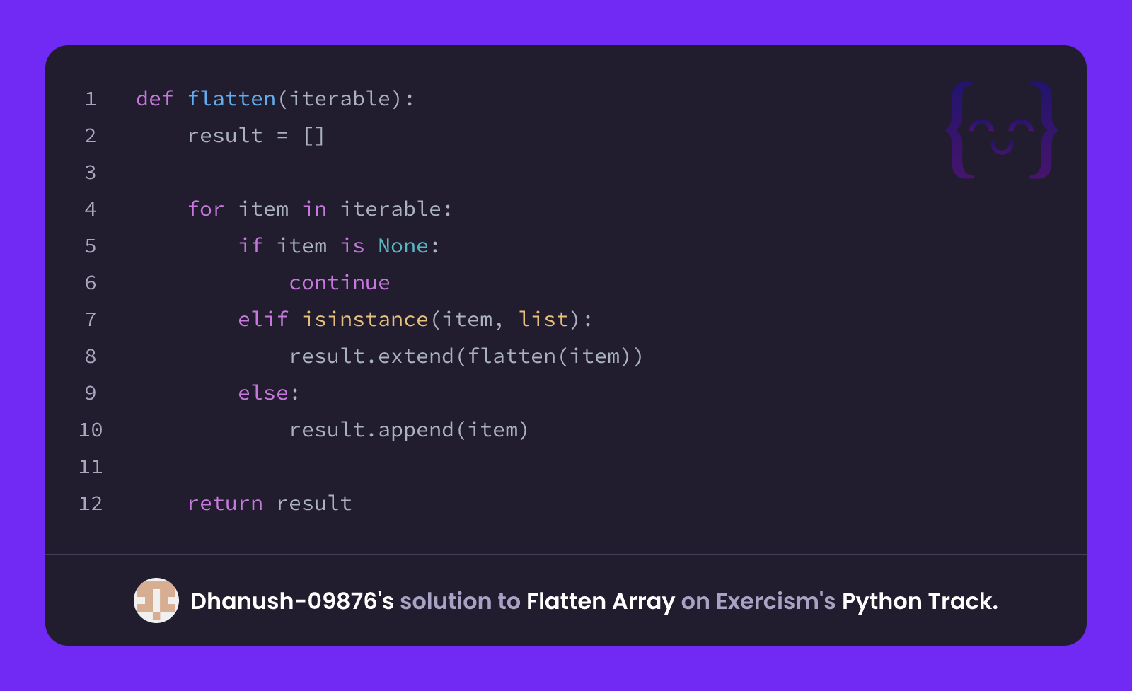 Dhanush-09876's solution for Flatten Array in Python on Exercism