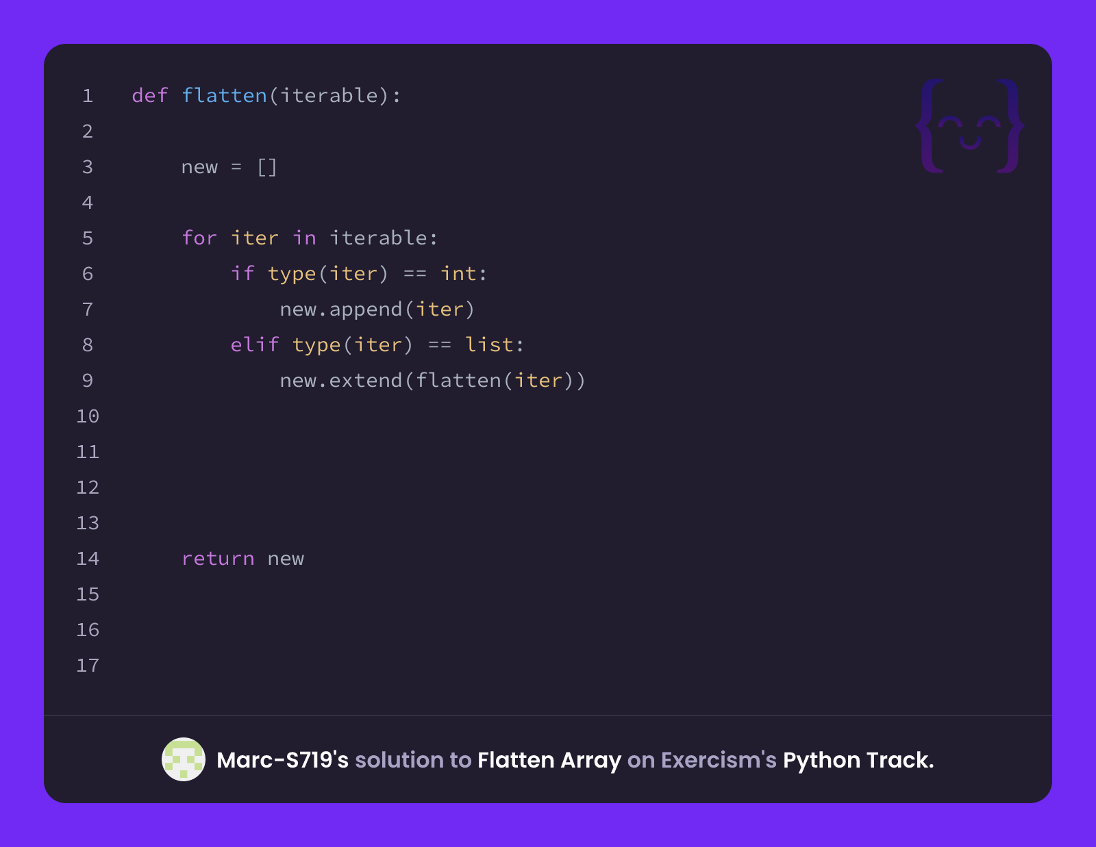 Marc-S719's solution for Flatten Array in Python on Exercism