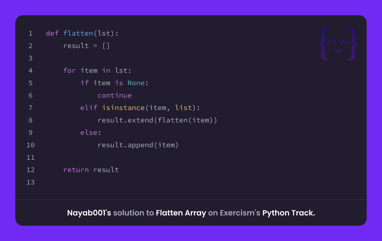 Nayab001's solution for Flatten Array in Python on Exercism