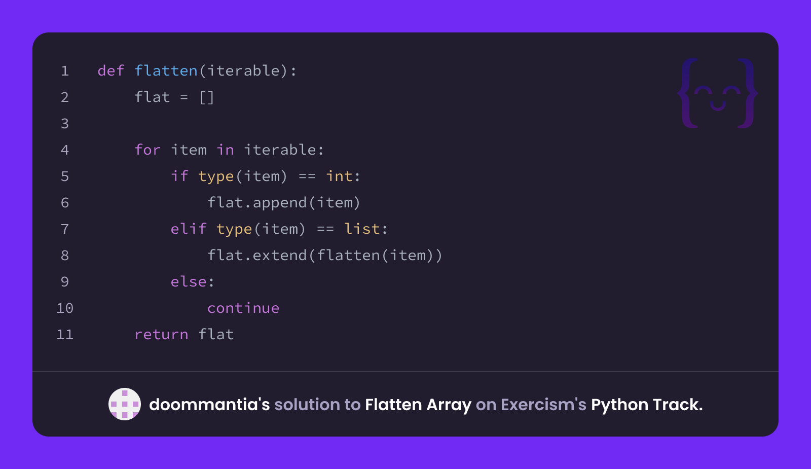 doommantia's solution for Flatten Array in Python on Exercism