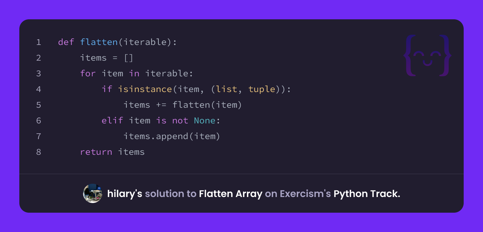 hilary's solution for Flatten Array in Python on Exercism