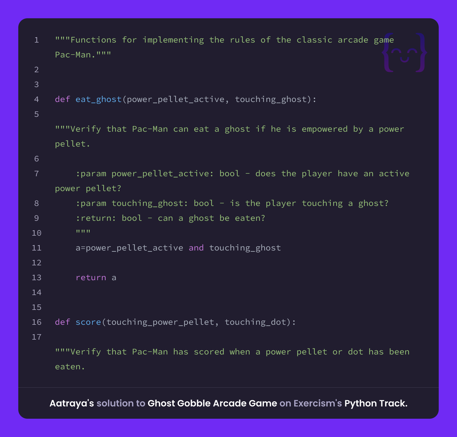 Aatraya's solution for Ghost Gobble Arcade Game in Python on Exercism