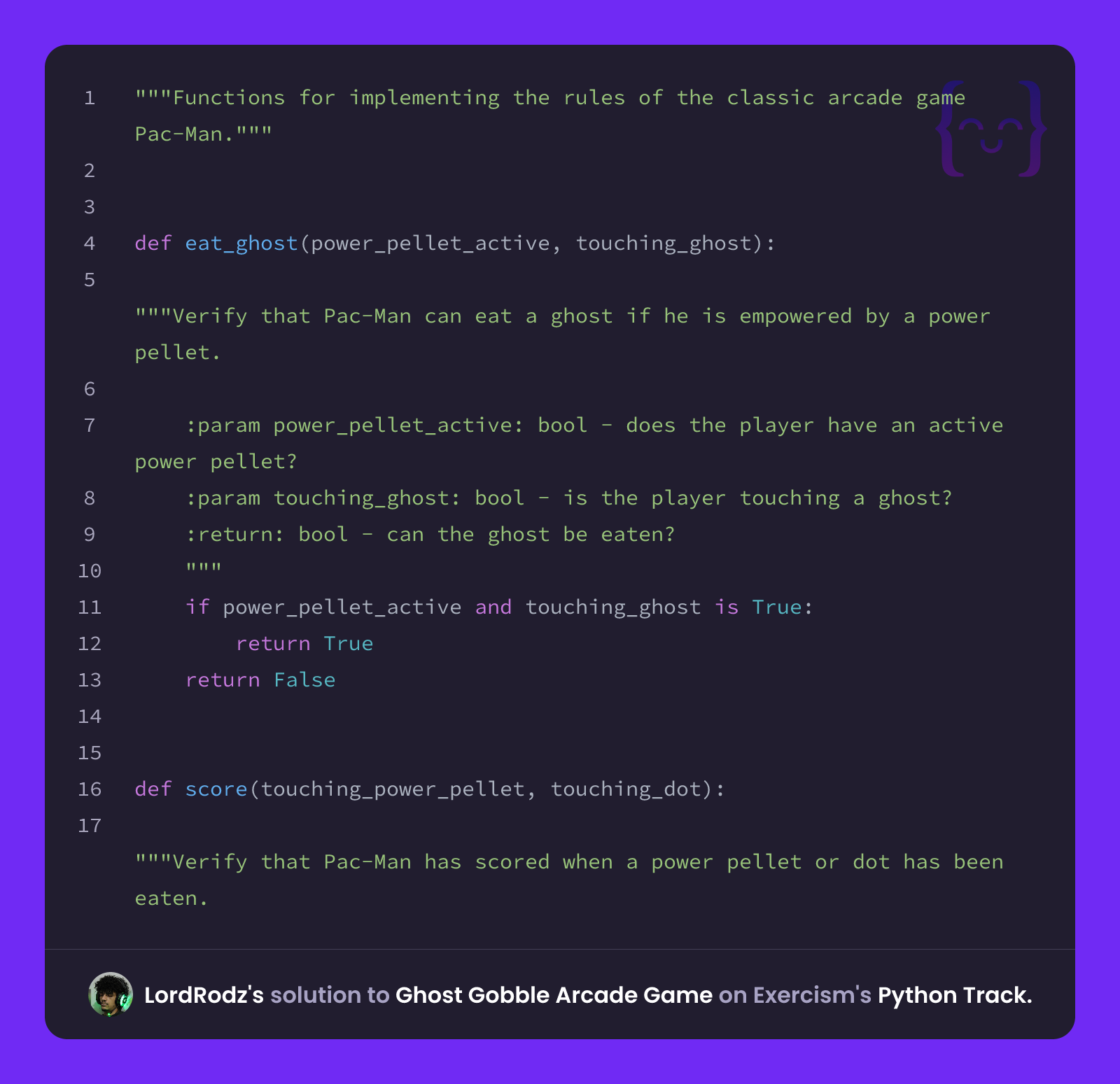 LordRodz's solution for Ghost Gobble Arcade Game in Python on Exercism