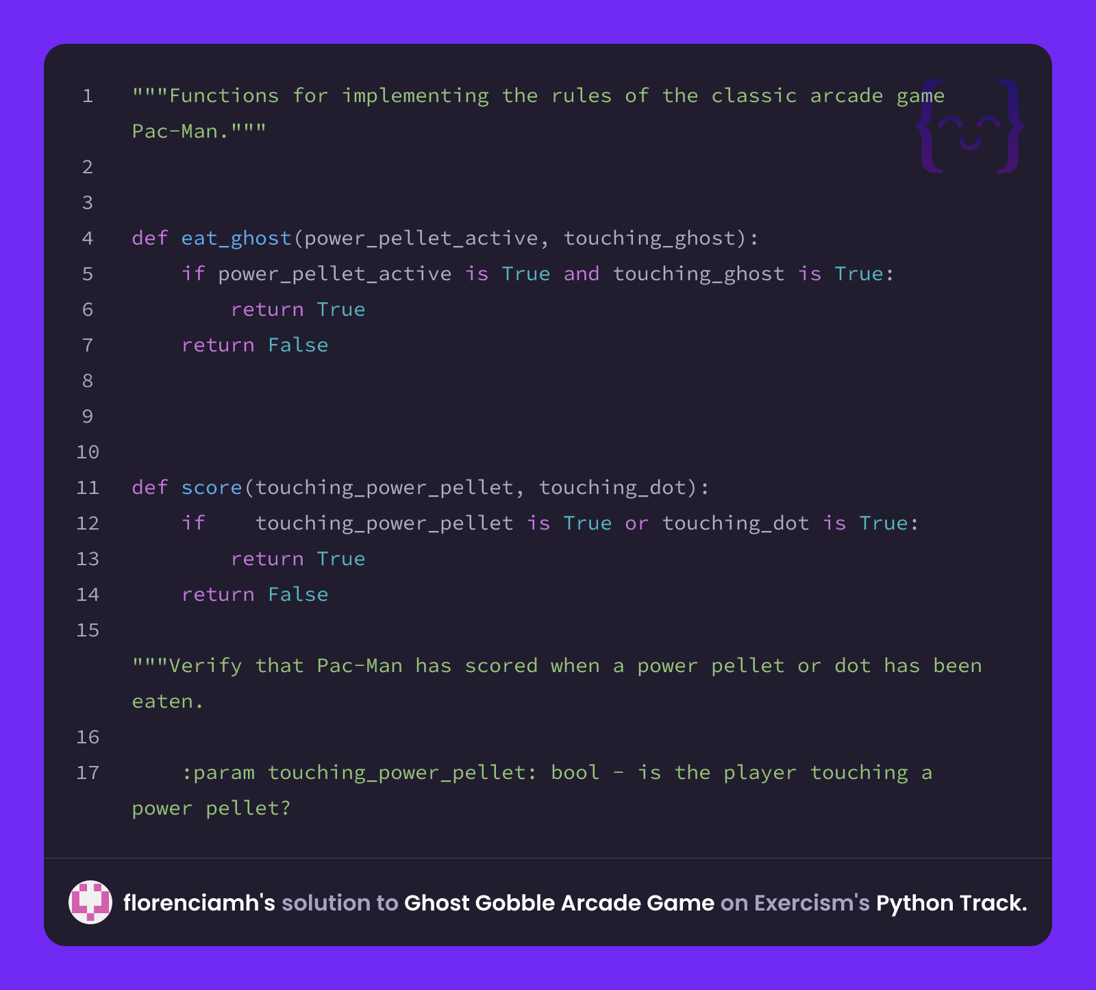 florenciamh's solution for Ghost Gobble Arcade Game in Python on Exercism