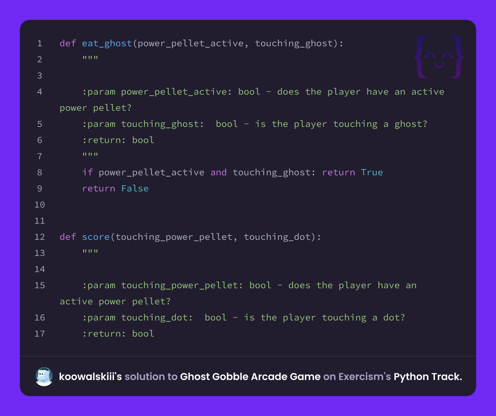 koowalskiii's solution for Ghost Gobble Arcade Game in Python on Exercism