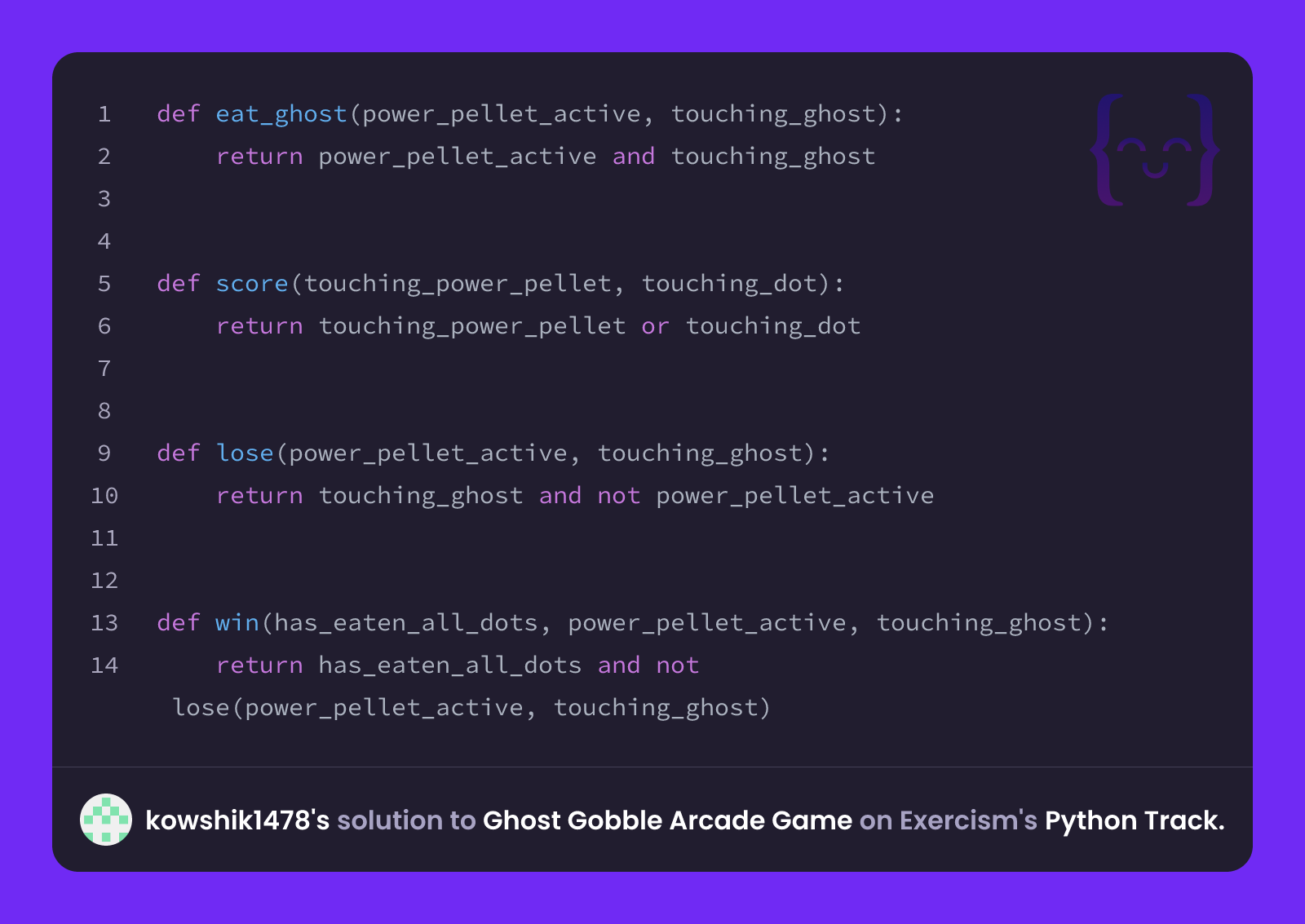 kowshik1478's solution for Ghost Gobble Arcade Game in Python on Exercism