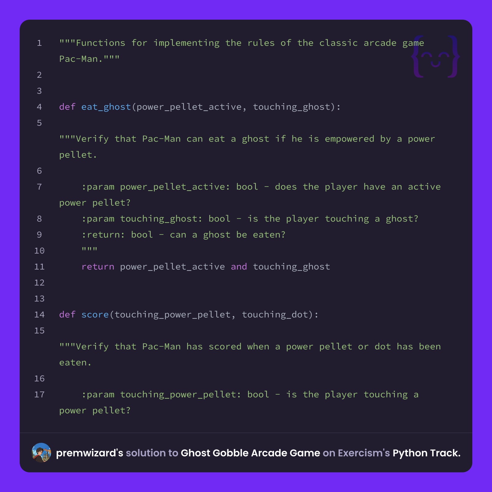 premwizard's solution for Ghost Gobble Arcade Game in Python on Exercism