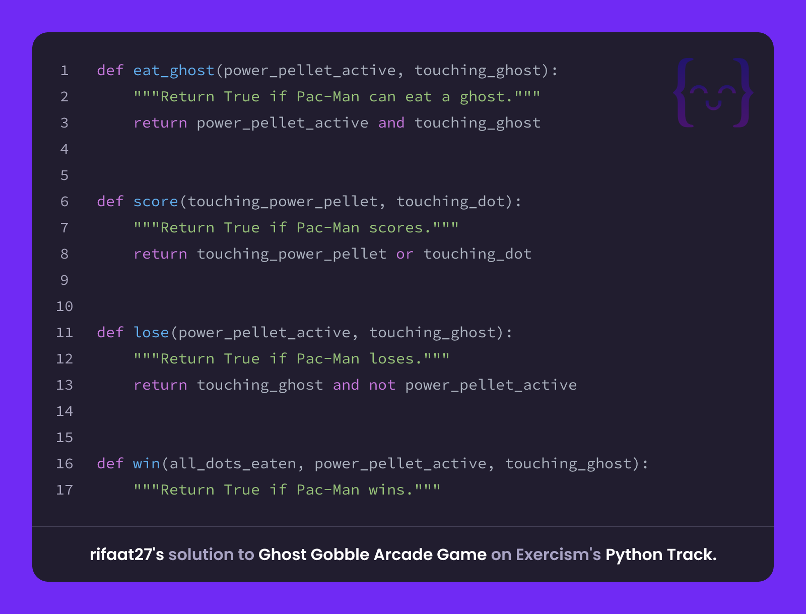 rifaat27's solution for Ghost Gobble Arcade Game in Python on Exercism