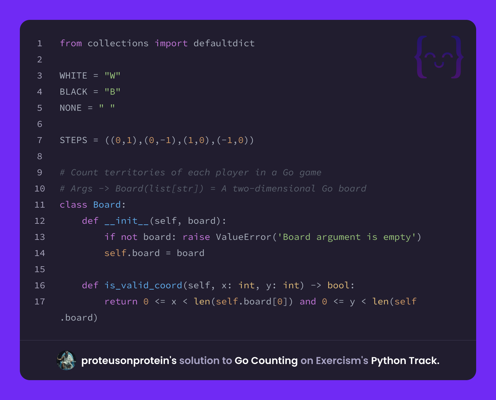 proteusonprotein's solution for Go Counting in Python on Exercism