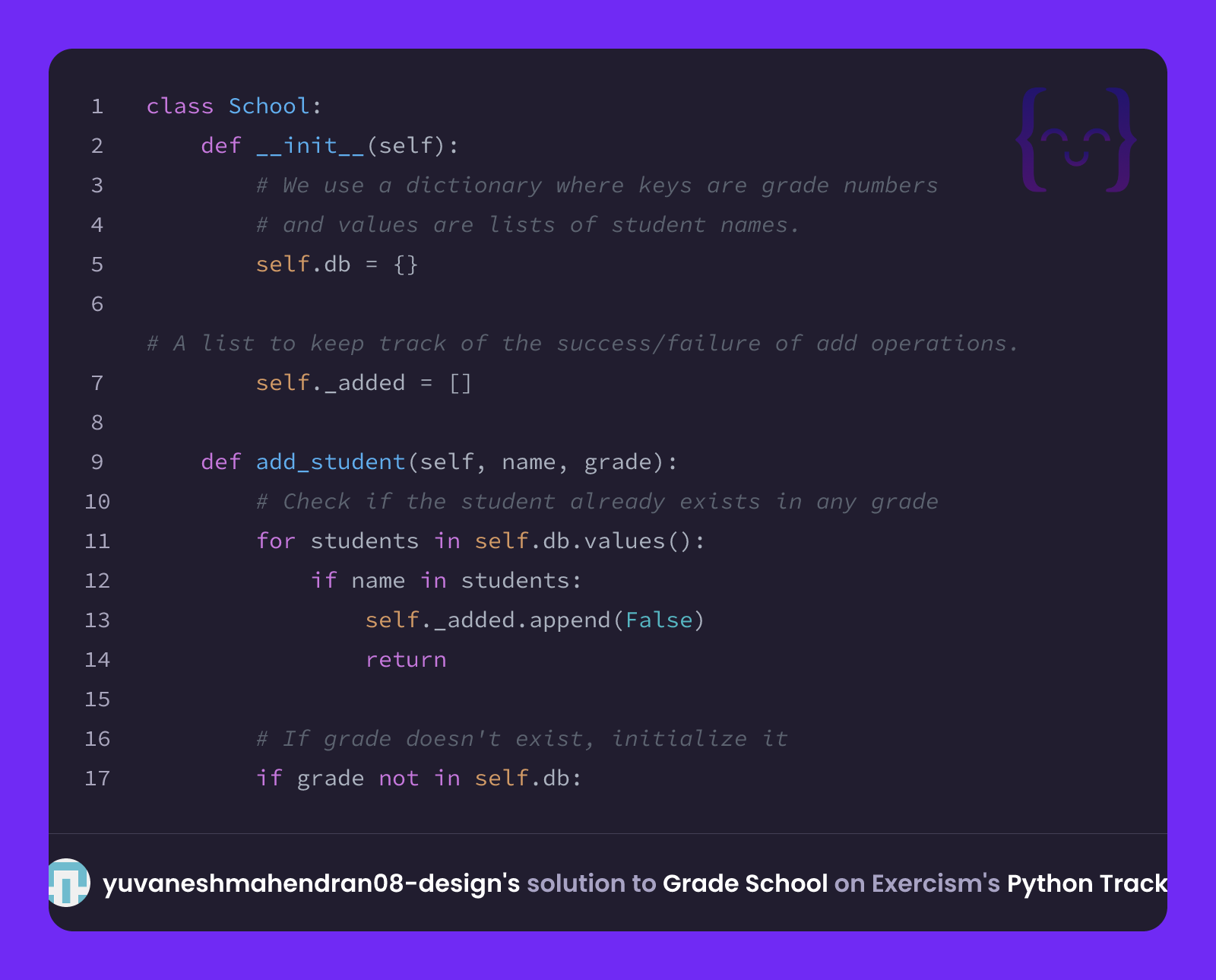 yuvaneshmahendran08-design's solution for Grade School in Python on ...