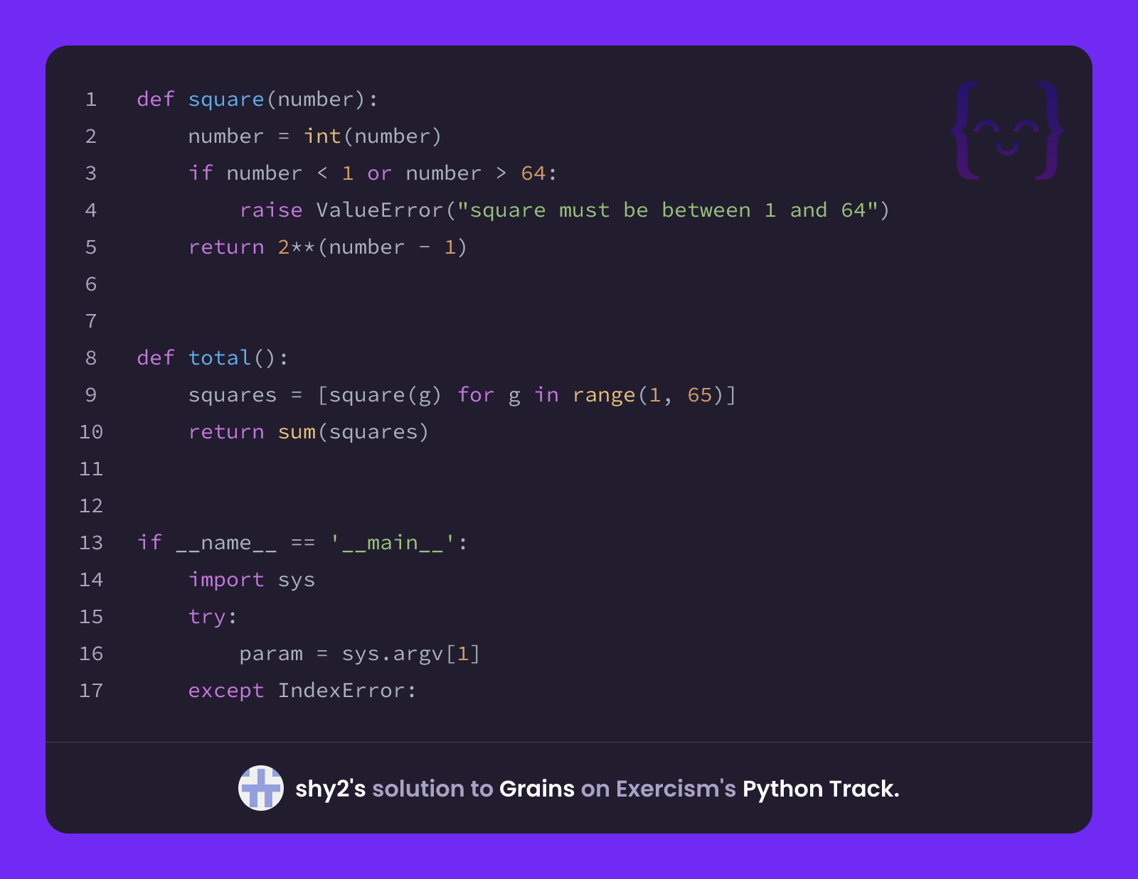 shy2's solution for Grains in Python on Exercism