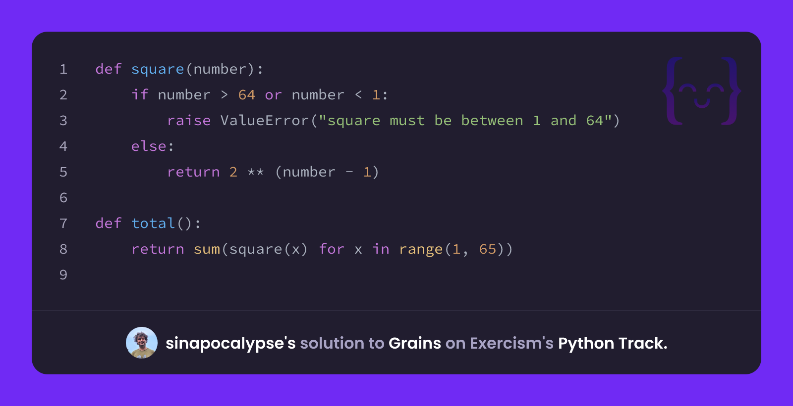 Fort Apocalypse Python sinapocalypse's solution for Grains in Python on Exercism