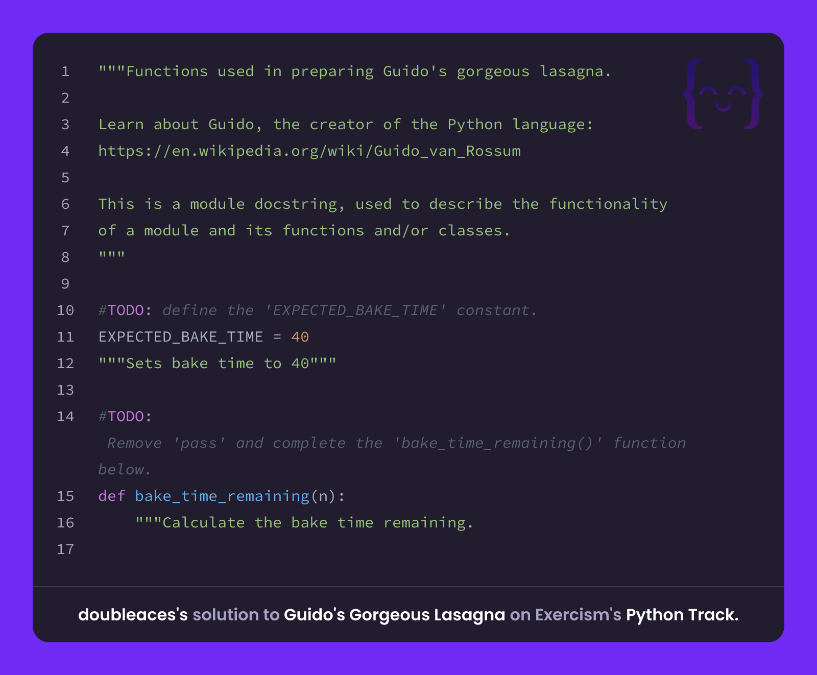 doubleaces's solution for Guido's Gorgeous Lasagna in Python on Exercism