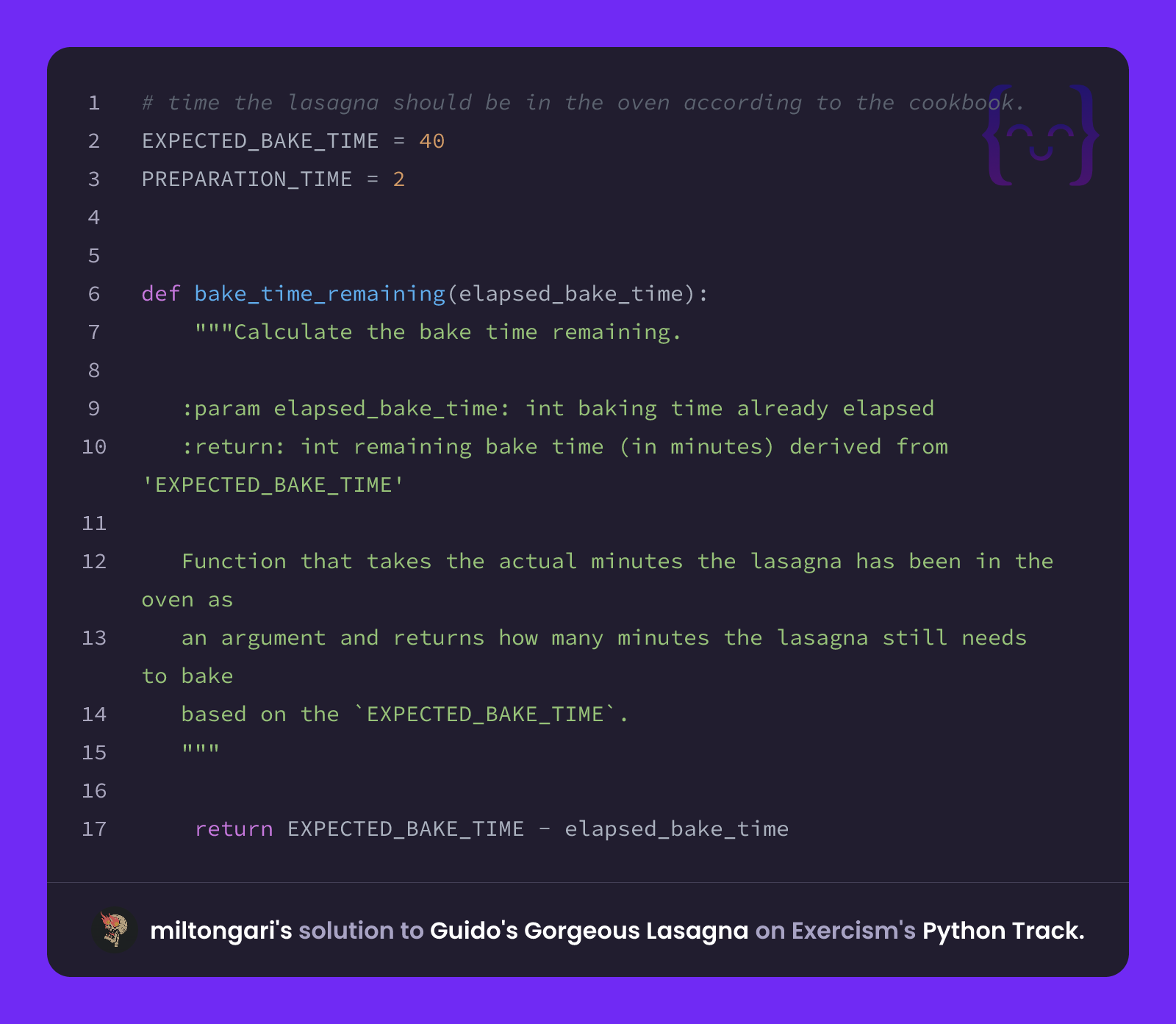 miltongari's solution for Guido's Gorgeous Lasagna in Python on Exercism