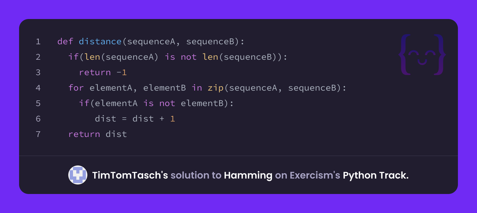 TimTomTasch's solution for Hamming in Python on Exercism