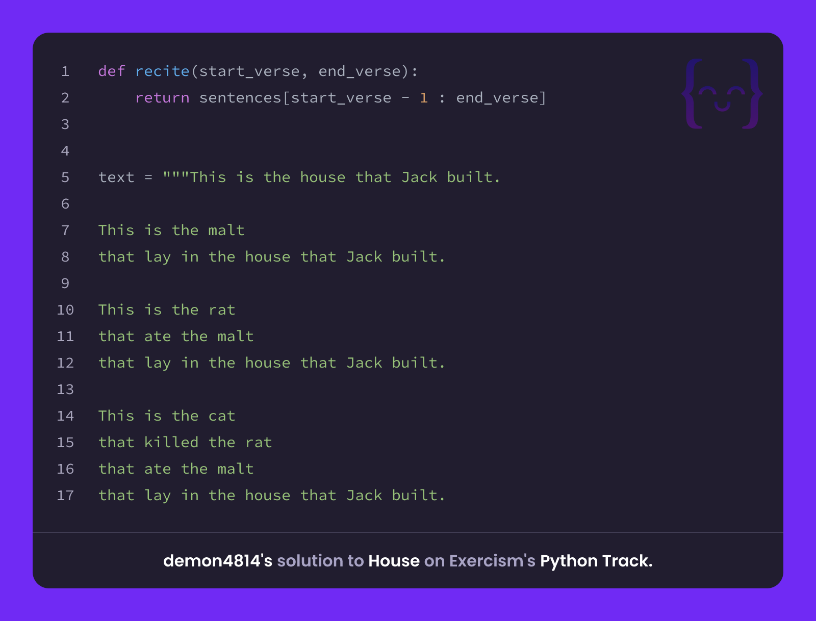 demon4814's solution for House in Python on Exercism