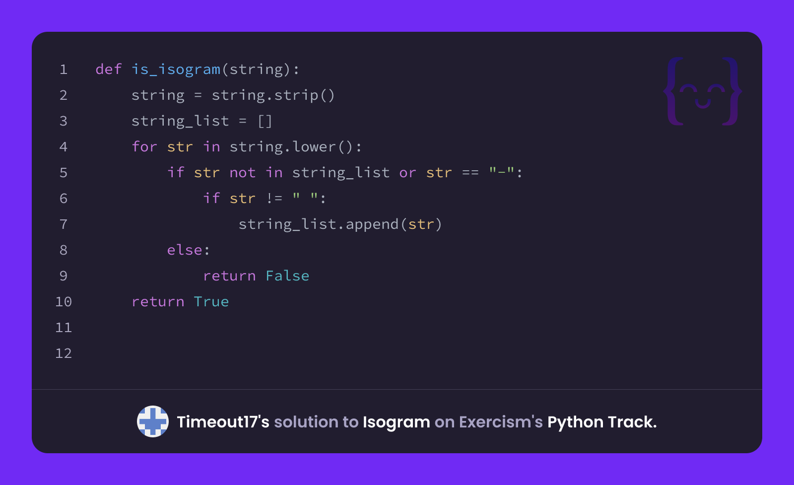 Timeout17's solution for Isogram in Python on Exercism