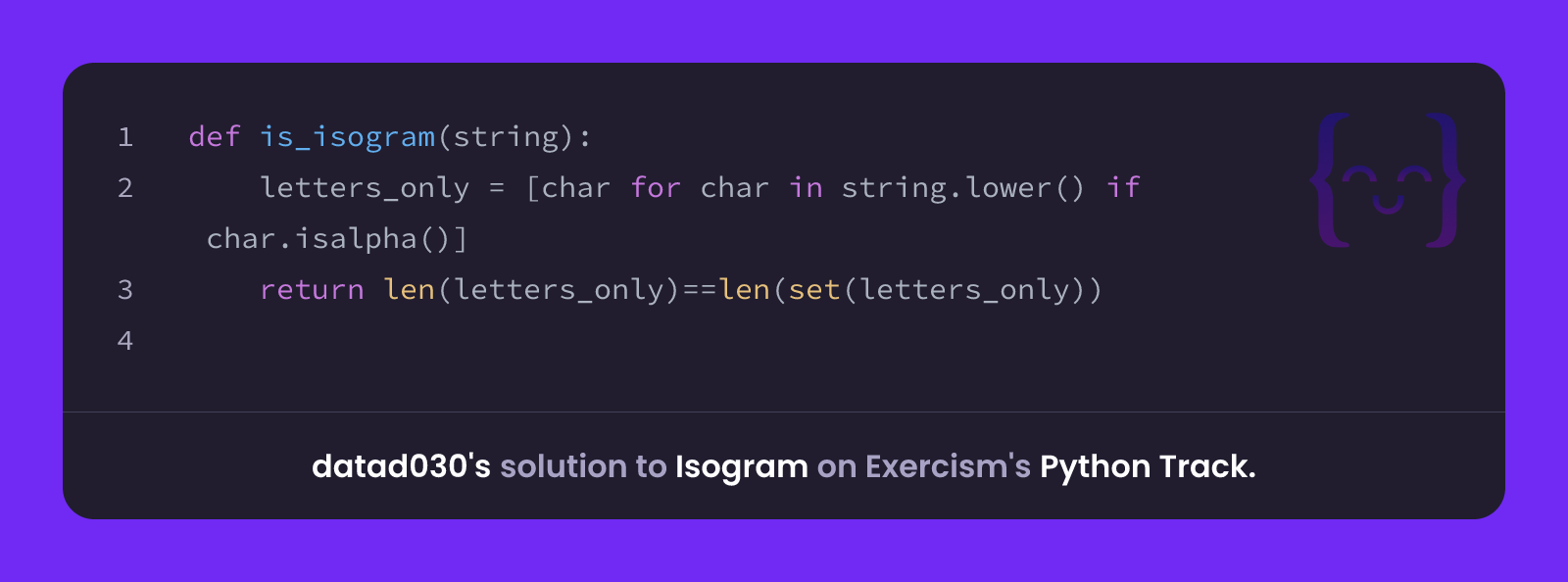 datad030's solution for Isogram in Python on Exercism