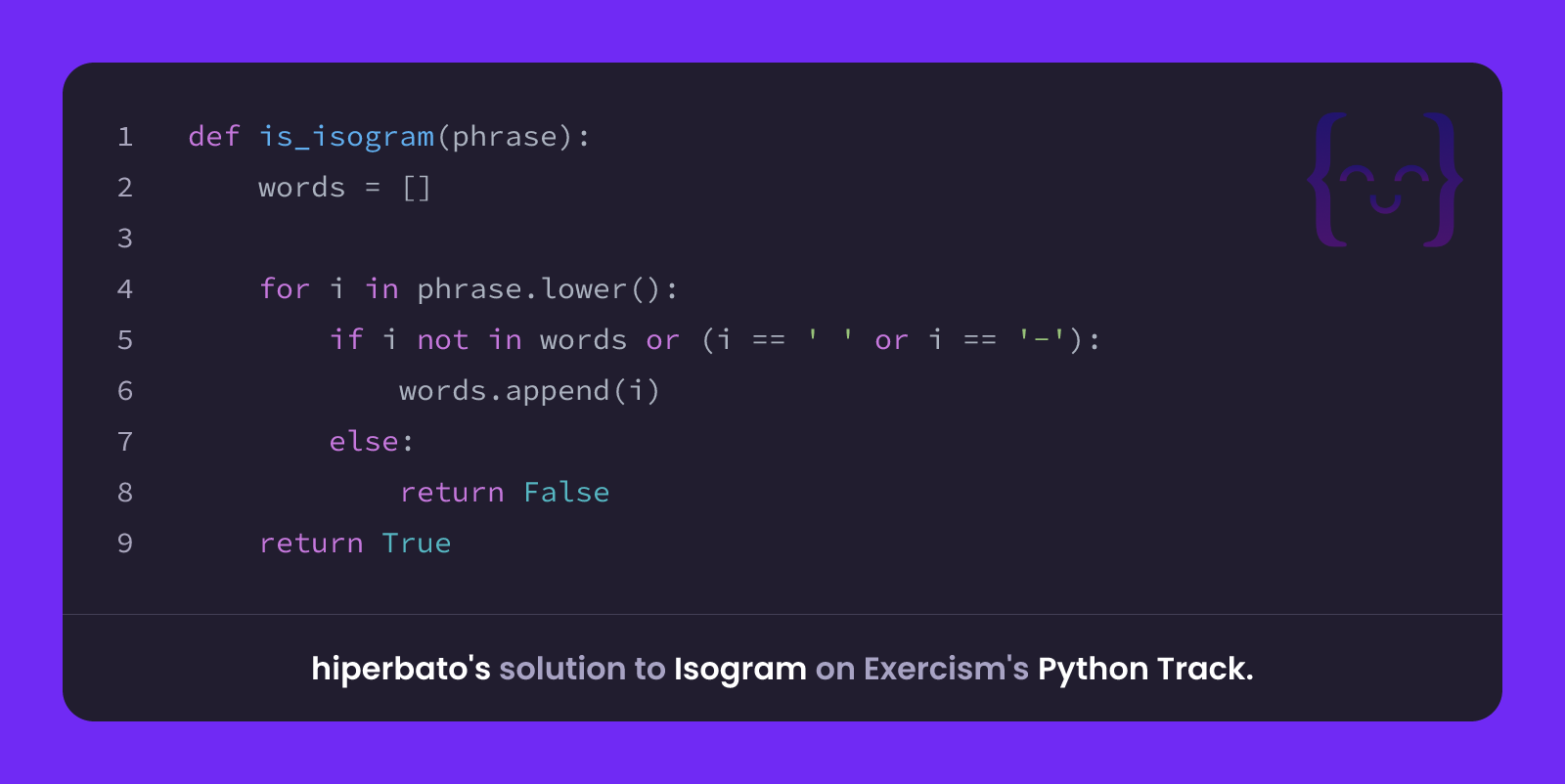 hiperbato's solution for Isogram in Python on Exercism